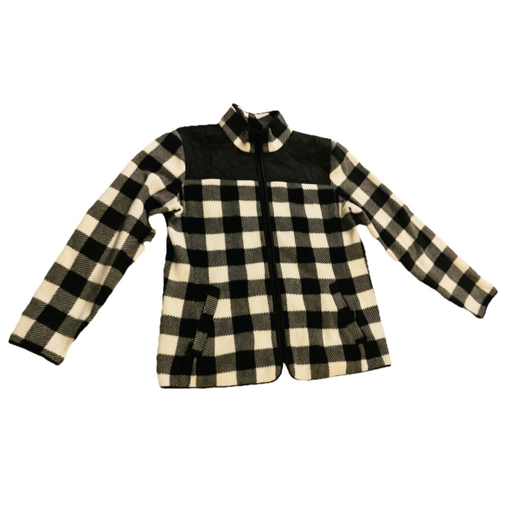 Talbots Coat Women’s Plaid Zip Black and White Checkered Size PM